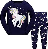 Tkiames - Pigiama a maniche lunghe da bambina, in cotone, motivo: giraffa, taglia selezionabile Navy1. 9-10 Anni