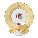 Royal Albert 100 Years 40017539 1990 Bouquet-Set di 3 Tazze da tè, piattino e Piatto, 20 cm, Colore: Giallo, Porcellana, 3 Count (Pack of 1), 3 unità