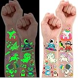 Leesgel Tatuaggi per Bambini, 30 Fogli Luminosi Tatuaggi Temporanei Gadget Bambini, Accessorio per Halloween Decorazioni, Regali Fine Festa, Riempitivo Calendario Avvento, Regali e Gadget di Natale