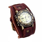 Homeofying - Orologio da polso al quarzo, stile vintage, unisex, punk, in ecopelle, quadrante rotondo e Oro 14 kt, colore: Antique Brown, cod. 45265