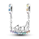 CYCUFF Sterling Silver Charms 925 per Bracciale Europeo, Collane Pendente Perline Gioielli Regalo per Le Donne Amici di Famiglia (Charms gatto arcobaleno)