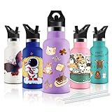 KollyKolla Borraccia Termica Bambini 350ml, Stampa 3D Borraccia Termica Piccola, Borracce Termiche con Cannuccia, Bottiglia Acqua Senza BPA, Borracce per Bambina, Scuola, Sport, Campeggio, Ciclismo