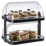 APS Buffet Showcase "Double Decker" - 2 cofani trasparenti roll-top che si aprono su entrambi i lati, 2 vassoi in acciaio inox, 4 batterie di raffreddamento, stoccaggio salvaspazio - Made in Germany