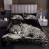 Copriletto trapuntato leopardato con motivo animale selvatico, con stampa ghepardo, set per la camera dei ragazzi, ragazze e bambini, stile 3D, trapuntato, con 2 federe240x220cm