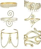 Diamday 6PCS Superiore Braccio Bracciale Regolabile Aperto Bracciale Polsino Donna Dea Greca Bobina Bracciale Filigrana Vortice Foglia Boemia Punk Bracciale Polsino Set Minimalista Moda Lega Gioielli