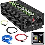 Novopal-Power Inverter Onda Sinusoidale Pura 1500W 3000W Trasformatore di Potenza Convertitore- DC 12v in AC 220v 230v 240v Invertitore di Tensione-2 EU Presa con Uscita USB-5 Metri di Telecomando