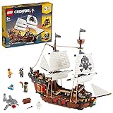 LEGO Creator Galeone dei Pirati, Set 3 in 1 con Nave Giocattolo, Locanda e Isola del Teschio, Minifigure e Squalo da Costruire, Giochi Creativi 31109