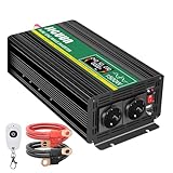 JIGUUN 1500W Inverter 24v 220V onda pura Trasformatore con 2 prese EU e una porta USB 2.1A - Telecomando senza fili e display LCD Potenza di picco 3000W per camion camper emergenza