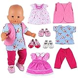 Miunana 8 Pezzi (NON INCLUDE BAMBOLA)= 3 Abiti Vestiti + Pantaloni + Canotta + 3 PCS Scarpe Per 36 CM-43 CM New Born Baby Dolls Bambola, Bebé Bambolotti Amore Mio Ed Altre