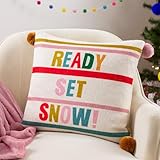 furn. Pom-Poms Ready Set Snow stampato piuma cuscino imbottito