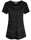 iClosam Maglietta Sportiva Donna T Shirt Palestra Donna Maglia Maniche Corte Corsa Asciugatura Rapida Top Elastico Magliette Fitness Yoga Tee A-Nero,L