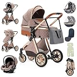 Zkiprm Passeggino 3 in 1, Trio Passeggino Neonati Con Seggiolino Auto e Cestino Per Dormire, Passeggino Leggero Che Si Ripiega Premendo un Pulsante, Passeggino Combinato Con Telaio Alto in Alluminio