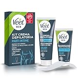 Veet Men Kit Depilazione Intima per Pelli Sensibili, Crema Depilatoria Uomo Parti Intime, Dermatologicamente Testata, Efficace Dopo 5 minuti, Crema Depilatoria 100 ml e Balsamo Post Depilazione 50 ml