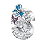 LNQOBU Ciondolo con Lettera Dell alfabeto in Argento Sterling 925 Charm Bead con A-Z Pendente con Zirconia 5A Compatibile con Pandora e Europei Bracciale Collane da Donna