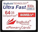 eMemoryCards Scheda di memoria 64GB Ultra Fast 80MB/s CompactFlash compatibile con Canon 10D/20D/30D/40D/50D/1D/1Ds/5D/5Ds/7D Mark I/II/III/IV, Nikon D, Olympus E, Sony Alpha, Leica S Cameras