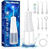 Idropulsore Dentale Professionale Idropulsore Oral Irrigatore Dentale - Qunler 400ML idropulsore portatile 6 Ugelli e 3 Modalità IPX7 Impermeabile Idropulsore Dentale Elettrico per Casa e Viaggi