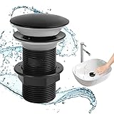 Piletta Lavabo Bagno Senza Troppopieno, Valvola di Scarico Lavabo, Piletta Bidet Click Clack, Piletta per Scarico Lavabo Universale 1 1/4“ Pollice (Nero)