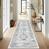 Enyhom Tappeto runner per corridoio, grigio, vintage, morbido al tatto, lavabile in lavatrice, cucina, passatoia antiscivolo, per camera da letto, soggiorno e ingresso, 60 x 180 cm