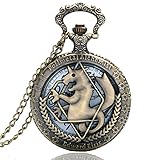 NEIMENG Collana con Orologio da Tasca, Vintage Full Metal Alchemist Quartz Pocket Watch Pendant Necklace Jewelry Men Women Clock Fashion Bronze Chain Unisex