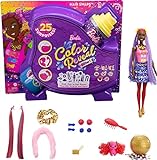 Barbie- Color Reveal Bambola Afroamericana, con Glitter Blu e Cucciolo con 25 Sorprese e Tantissimi Accessori per Acconciature Capelli a Tema Festa, Giocattolo per Bambini 3+Anni, HBG40