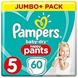 Pampers - Pannolini Baby Dry Pants a Mutandina, Taglia 5 (12 - 17 kg), Jumbo + Confezione da 60 Pezzi