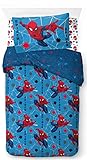 Jay Franco Marvel Spiderman Spidey Faces 100% Cotone Set Biancheria da Letto 3 Pezzi 135 x 200 cm Misura Letto Singolo - Copripiumino + Lenzuolo con Angoli 90 x 200 cm + Federa 50 x 70 cm