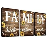 3 Pcs Marrone legno grano girasole Stampa su tela con cornice Segno Family ispiratore Pittura Quadri su tela Quadri Moderni Poster Camera da letto Soggiorno Decorazioni murale 90x40cm(12"x16"x3pcs)