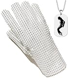 BOMJJOR Michael Diamond Guanto da uomo Kid MJ Jackson Fans Strass Billie Jean guanto con collana, bianco, Left glove Kid