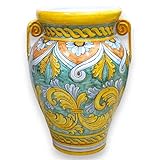 SICILIA BEDDA CAPACI Grande Giara portaombrelli in ceramica Caltagirone con manici, h 50 e Ø 35 cm ca. Decoro barocco, floreale e treccia