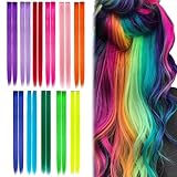 22 Pezzi Extension Capelli Colorati, Colored Clip In Hair Extensions Colorate Rainbow Party Highlights Posticci Sintetici Estensioni 50cm, Ciocche per Bambini Donna Halloween Natale Cosplay Party