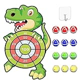 DQMOON Giochi da Giardino Esterno per Bambini 3 4 5 6 7 8 Anni, 76 cm/30 Pollici -12 Palline Adesive Dinosauro Giocattolo per Freccette Bersaglio Regalo Bambino Natale Compleanno 4-9 Anni