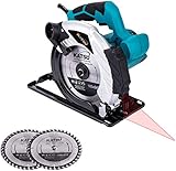 KATSU Sega Circolare 185mm 1600W con Guida Laser e 2 Lame 24T+ 40T, Taglio Massima 65mm (90°) e 45mm (45°), per la Lavorazione del Legno Morbido Metallo e Taglio di Plastica