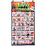 DPKOW Halloween Calendario Avvento Kinder, tessuto riutilizzabile Calendario dell Avvento con 32 tasche & asta, Decorazioni Halloween per interni casa, Riempi il tuo calendario dell Avvento Halloween