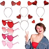 LOHAME 8pz Occhiali Cuore Rosso kit Cerchietto per Capelli con Cuore-4pz Occhiali a Forma di Cuore Rosso 4pz Fascia Occhiali a Forma di Cuore-per Costume Accessori San Valentino Regalo Nozze Festa