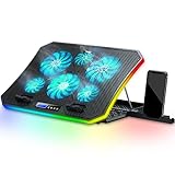 TopMate C12 Basi di Raffreddamento per PC Portatili da Gaming RGB Luci, Ventole Raffreddamento PC Portatile 8 Altezze Regolabili con 6 LED Blu Ghiaccio Ventola Supporto Telefono,per 15,6-17,3" Laptops