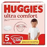 Huggies Ultra Comfort, Pannolini Taglia 5 (11-25 Kg), Design Disney, Pacco Scorta, 126 Pz