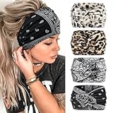 Kavya Fascia Capelli Donna 4 Pcs 7   Elastico Cerchietto Capelli Donna Movimento Yoga Fasce Per Capelli Bandana Extra Large Headband Boho Accessori Per Capelli (Nero)