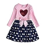 DXTON Ragazze Abiti Motivo Paillettes Inverno Manica Lunga Abbigliamento Vestito delle Ragazze da Festa RosaLh5740 5T