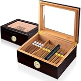 Slege Humidor per Sigari,Humidor Sigari Cedro Spain Fatto a Mano,con Igrometro,Divisorio,Umidificatore sigari,Classic Desk Piano Vetro cigar humidor (30-50 sigari) Regali per uomini -Italiano Manuale