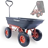 Fuxtec Carrello Ribaltabile KW2175 Max. 300 kg di carico, Max. 150 kg Ribaltabile, Carrello da Trasporto con Vasca in plastica, Ideale da Giardino per la Vostra Attrezzatura, Grandi Ruote pneumatiche