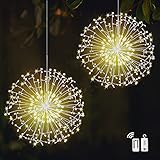 Redefun 2 pz Fuochi d artificio Luci a Batteria,198LED Fata Luci,8 Modalità di Filo di Rame Luci Stringa con Telecomando,Impermeabile Luci di Natale per Interni Decorazioni Esterne(Bianco Caldo)