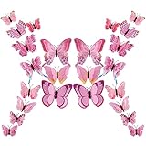 24 Pezzi 3D Farfalla Decorazione da parete, Doppio Strato Stereo Farfalla Wall Sticker Decorazione Adesivo Farfalla Staccabile Ottimo per Decorazioni per Feste Casa Camera （Rosa）