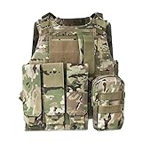 HYCOPROT Gilet Tattico, Gilet Militare Airsoft Regolabile Leggero Traspirante Oxford 1000D Airsoft Gilet da Caccia per Softair Speciale All Aperto Paintball Allenamento Esercito (CP Mimetica)