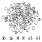 PandaHall 100 pezzi distanziatori perline lega tibetana argento antico europeo distanziali grandi fori per collana braccialetto creazione gioielli fai da te, 8 mm, foro: 5 mm