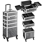 Yaheetech Valigia Porta Trucchi Trolley Estetista 4 in 1 Valigetta Make Up Beauty Case da Viaggio Grande con Ruote Girevoli Serrature Professionale 34 x 25,5 x 80 cm Nero Scintillante