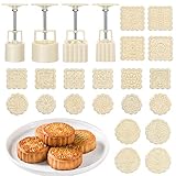 DOITOOL Moon Cake Mold 50 g and 100 g, Mid- Autumn Festival Hand Pressure Moon Cake Molder for Moon Cake Baking DIY Cookie Stamps Pastry Biscuit Dessert, 4 Stamps Mooncake Mold Press with 20 Stamps