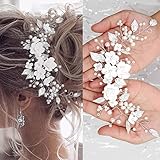 Brateuanoii Accessori Capelli Sposa Argento, Ornamenti per Capelli di Strass Nuziali, Perla Decorazioni Capelli Sposa Fiore Vite, Accessorio per Capelli da Sposa in Cristallo per Donne e Ragazze