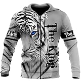 Animal The King-Tiger 3D all Over Stampato Unisex Felpa con Cappuccio da Uomo Felpa con Zip Pullover Giacca Casual Tute