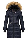 Geographical Norway Abeille Lady Distribrands - Parka caldo da donna - cappotto di pelliccia sintetica spessa - giacca a vento invernale - piumino lungo foderato (Blu Marino L - Taglia 3)