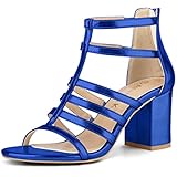 Allegra K Gabbia Strappy Gladiators Sandali con tacco grosso, Blu scuro, 38 EU